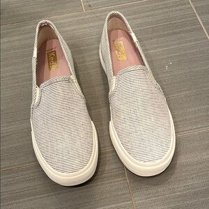 Keds White and Black Striped Slip-Ons
